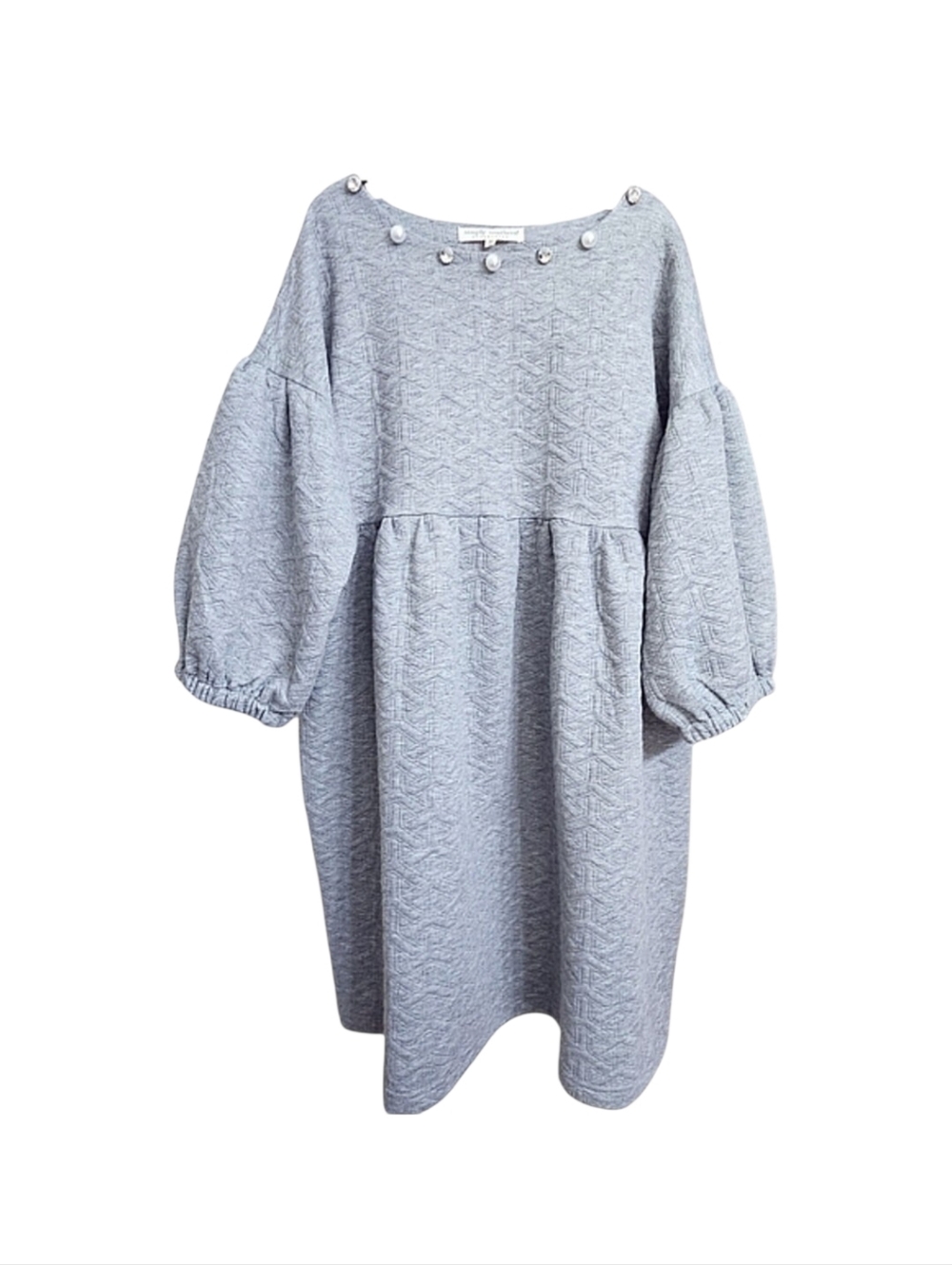 Simply Southern Oversized Quilted Puff Sleeves Sheath Dress Pearl Accents MED